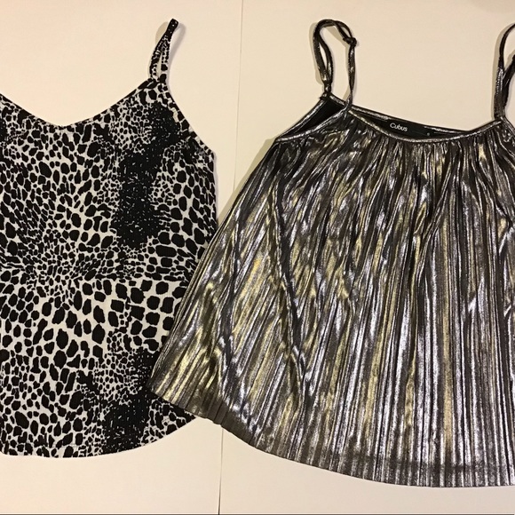 2for 24 cami style tank tops vintage and new leopard and silver pleated size S - Picture 5 of 9